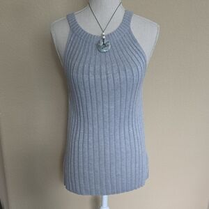 NEW Anthropologie Gray Ribbed Knit Sweater Long Line Crew Neck Tank Top - S